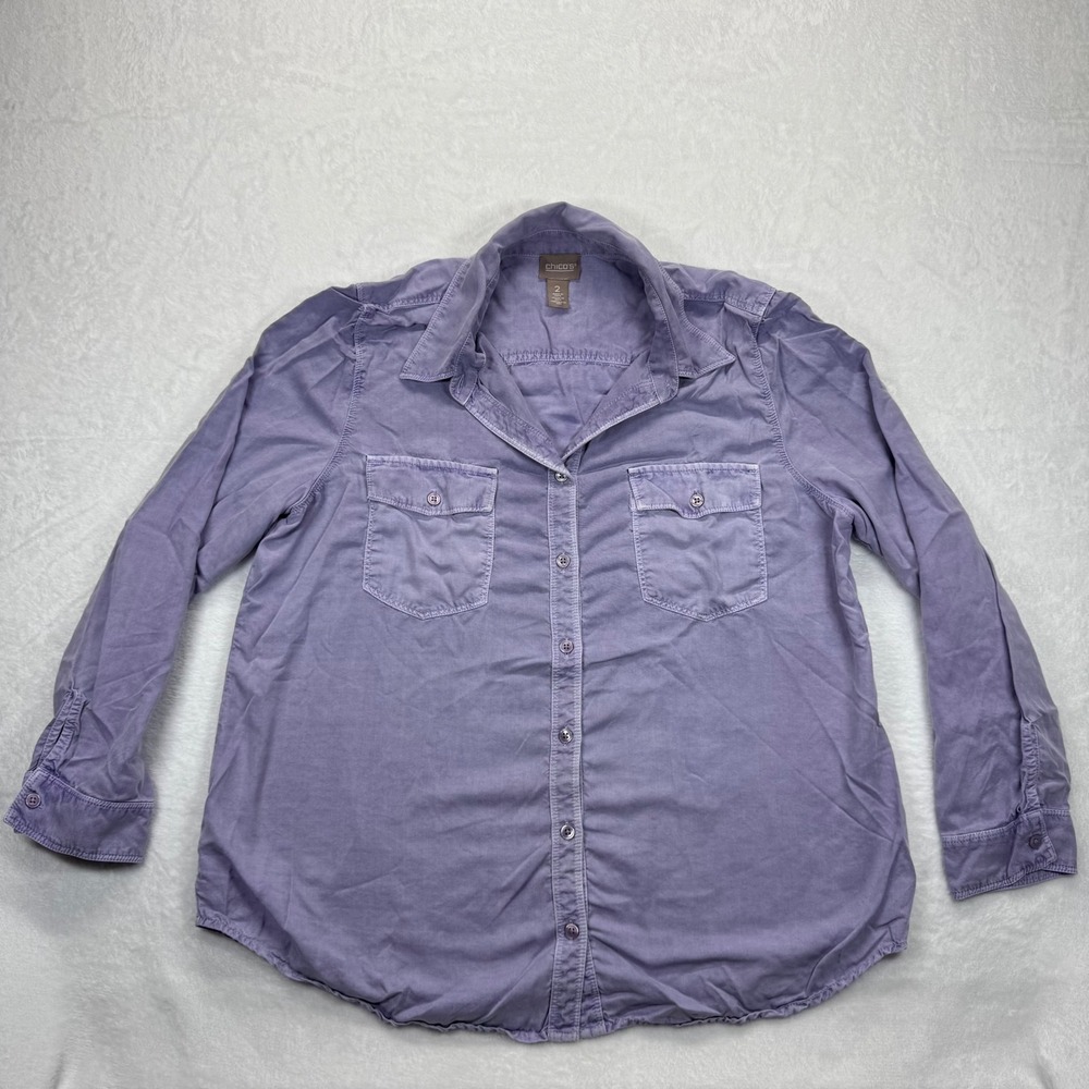 Chico's Button Down Shirt Lyocell Blend Long Sleeve Relaxed Fit Purple‎ 2 US L